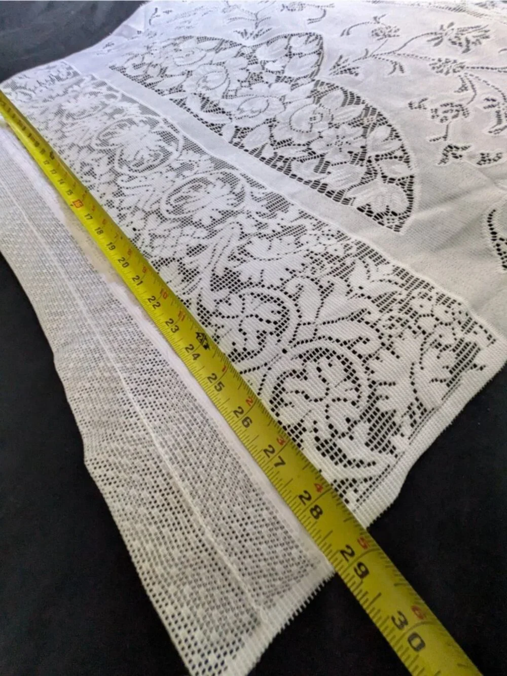 Vtg Lace Tier Curtain Cafe Panels Set of 2 White Floral Cabbage Roses 24